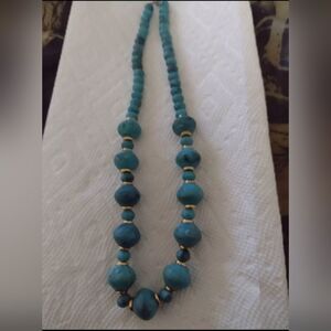 Light Blue Graduating Beaded Necklace with Gold Tone Spacers, 18"
